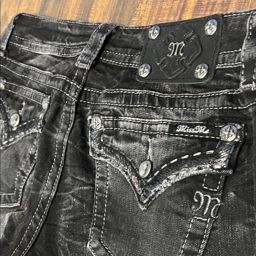 Miss Me Distressed Black Jeans with White Stitching